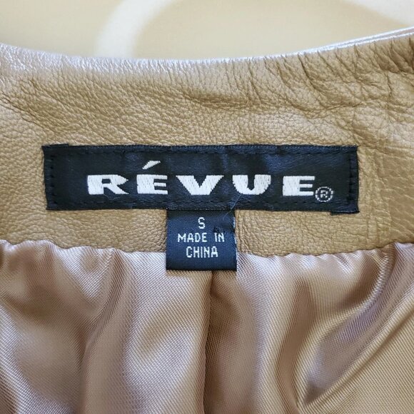 Revue Metallic Gold Lamb Skin Lined Full Zip Leather Jacket 90's Y2K Small - Picture 14 of 16